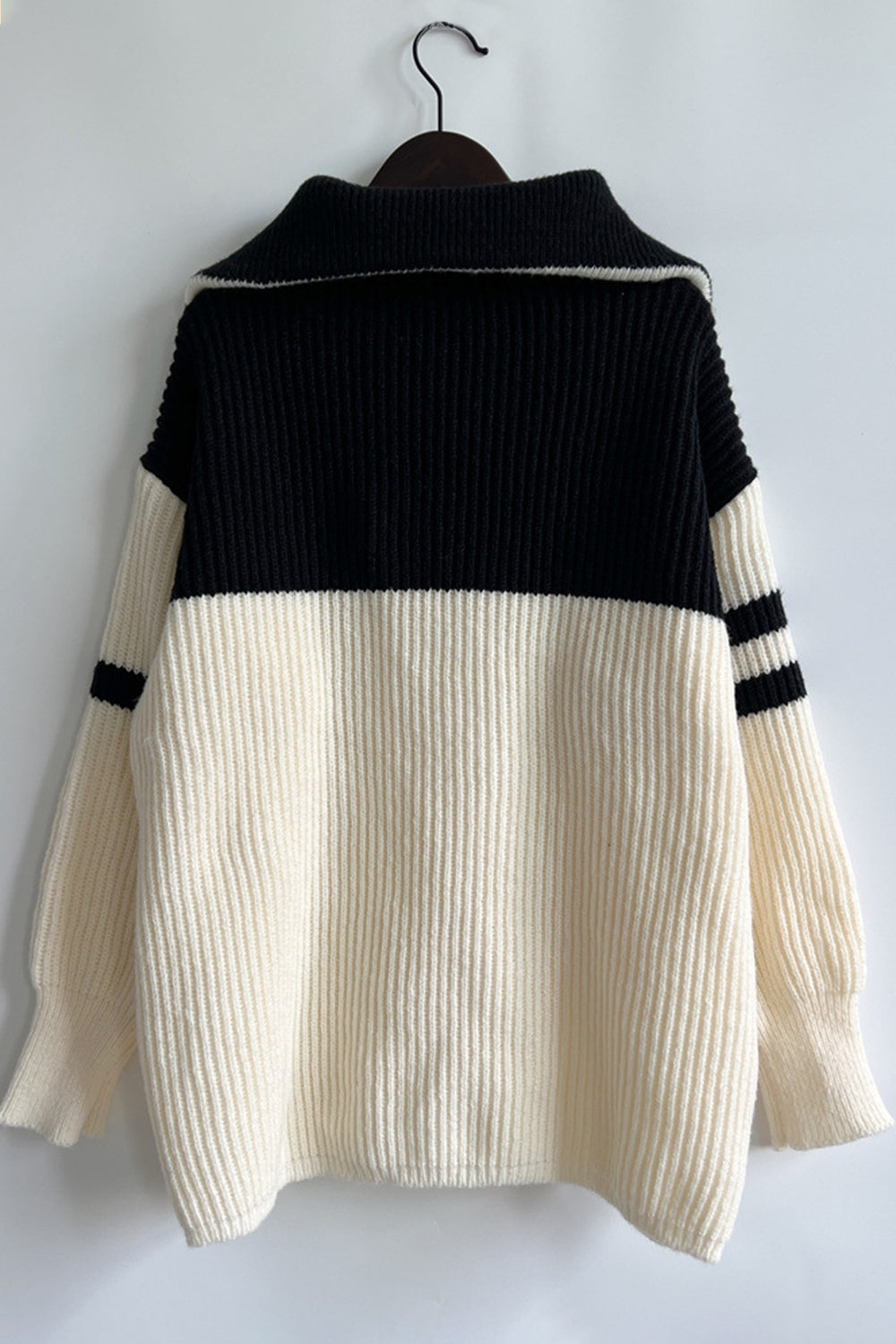 Quarter Zip Striped Dropped Shoulder Sweater