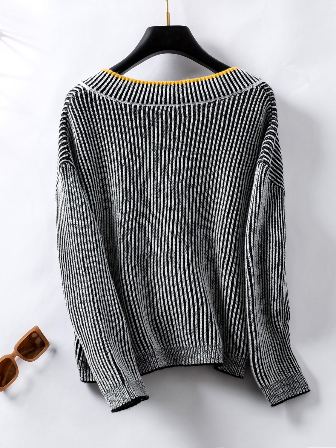 Striped V-Neck Long Sleeve Sweater