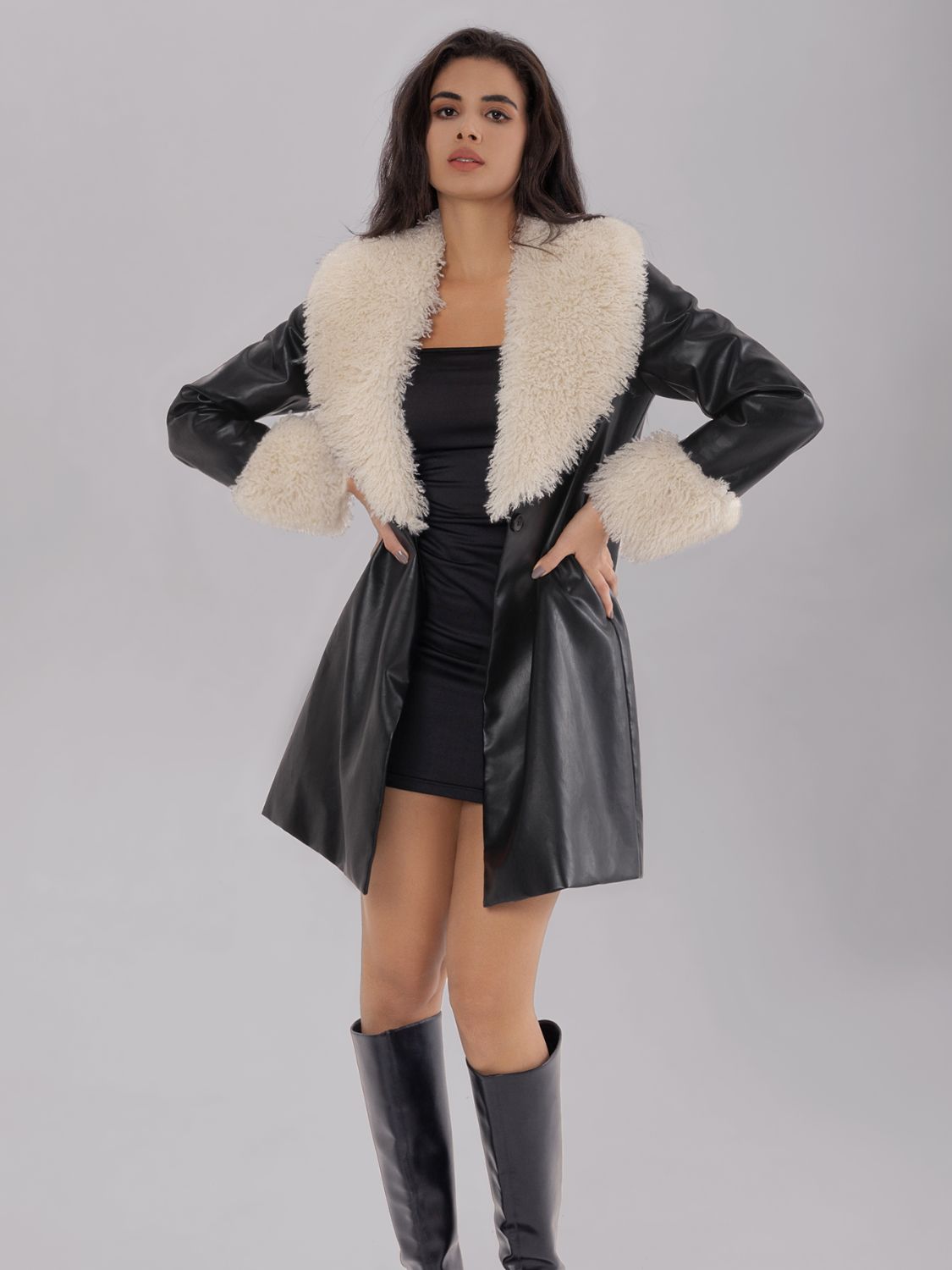 Fuzzy Long Sleeve Longline Coat